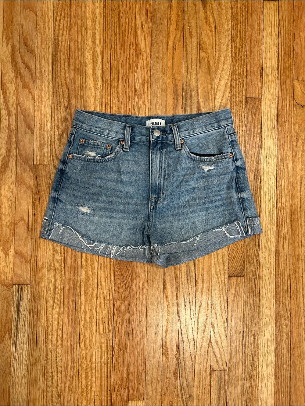 pistola Light Blue Distressed Denim Shorts